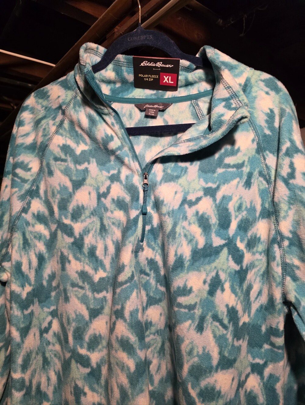 Eddie Bauer Teal & White Polar Fleece 1/4-Zip Performance Jacket - XL